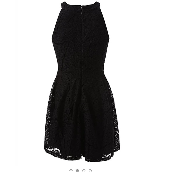 Black Lace Knee Length High Neck Dress - Picture 2 of 9